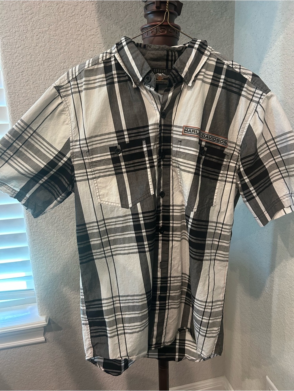 Harley-Davidson Black and White Plaid Short Sleeve Button-Up